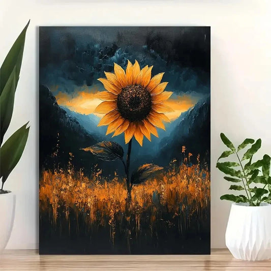 Beautiful Sunflower In A Storm Painting 40x60cm Metal Print Ready to Hang