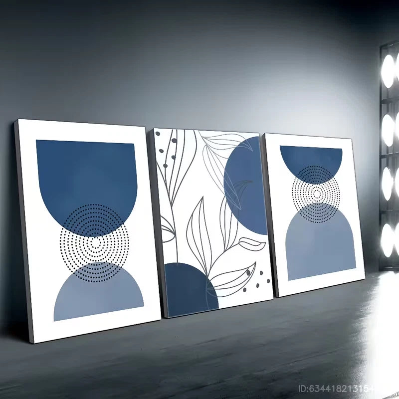 3pcs Navy Blue Abstract Geometric Wall Art Set Canvas Framed 50x70cm - High Quality Print 100% Australian Made Wall Canvas Ready to Hang
