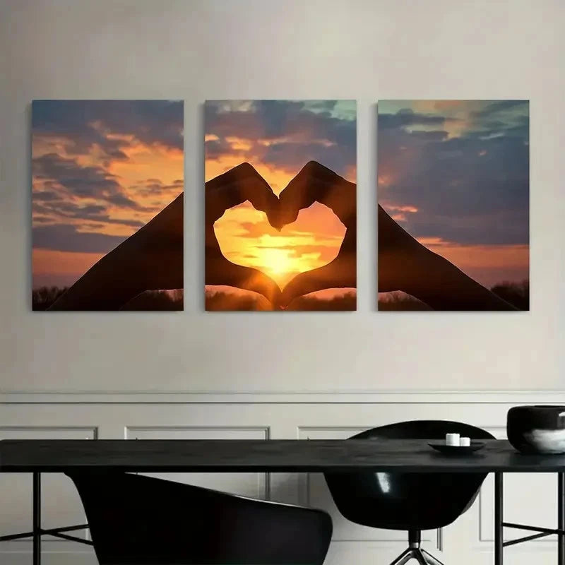 3pcs Heart Shape Made by Two Hands Painting Metal Print Ready to Hang Art