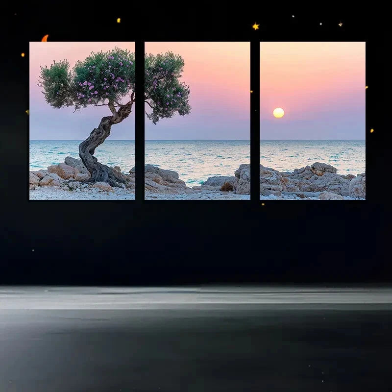 3pcs Cherry Blossom Lake Scene Metal Print Ready to Hang Art