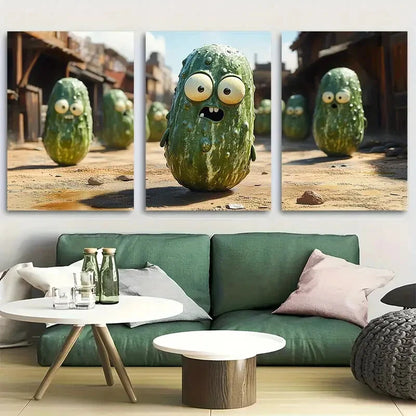 3pcs Cute Cartoon Goofy Pickle Metal Print Ready to Hang Art