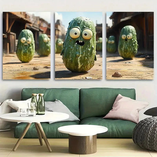 3pcs Cute Cartoon Goofy Pickle Metal Print Ready to Hang Art