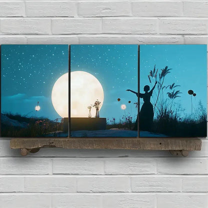 3pcs Dancing Under The Starry Sky Blue Themed Metal Print Ready to Hang Art