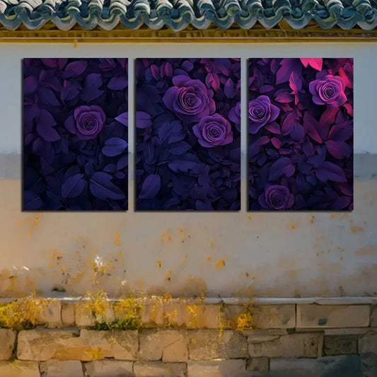 3pcs Purple Rose Dark Theme Illustration Metal Print Ready to Hang Art
