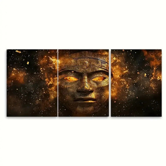 3pcs Inca Golden Mask Art Print Mystical Andean Metal Print Ready to Hang Art