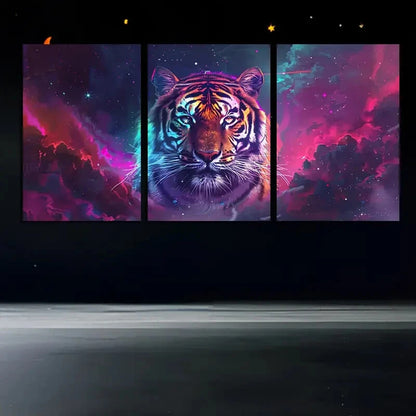 3pcs Vibrant Tiger-Themed Cloudy design Metal Print Ready to Hang Art