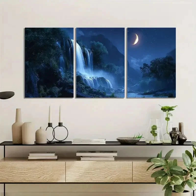3pcs Mesmerizing Waterfall Cascading Down Metal Print Ready to Hang Art