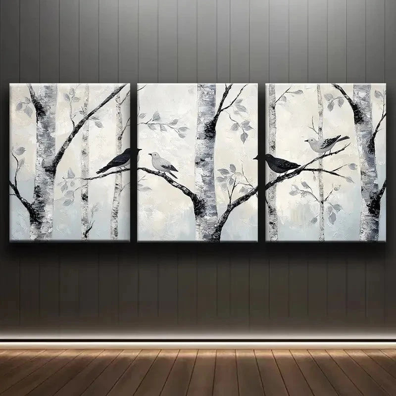 3pcs Silvery Birch Painting Metal Print Ready to Hang Art