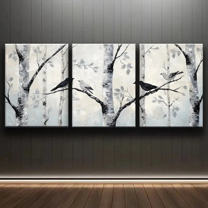 3pcs Silvery Birch Painting Metal Print Ready to Hang Art
