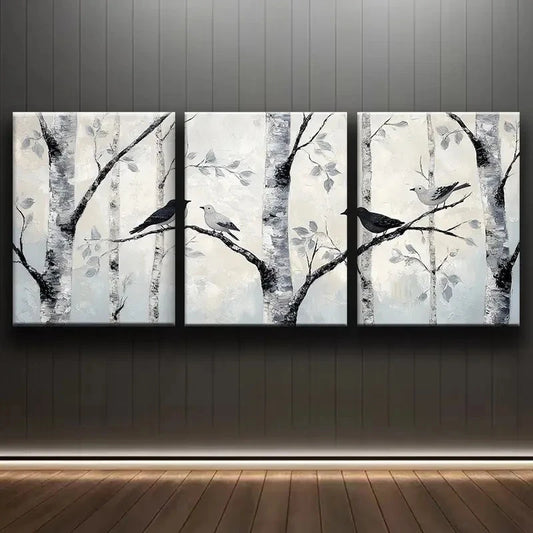 3pcs Silvery Birch Painting Metal Print Ready to Hang Art