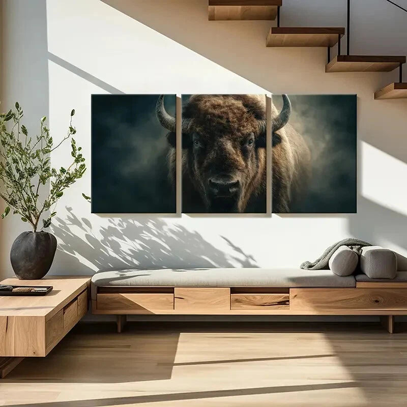 3pcs Bison Art Brown Buffalo Nature Scene Metal Print Ready to Hang Art