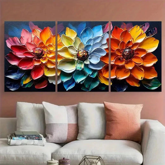 3pcs Vibrant Abstract Floral Colorful Petal Boho Metal Print Ready to Hang Art