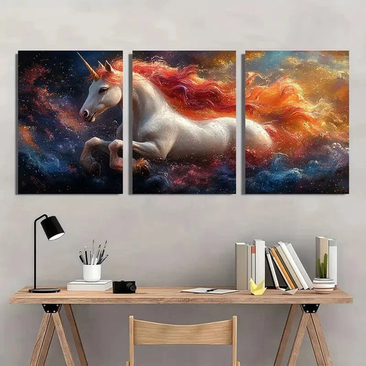 3pcs Cosmic for Galaxy Design Vibrant Unicorn Metal Print Ready to Hang Art