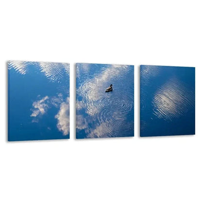 3pcs Blue Lake Scene with Ripples Cloud Duck   Wall Art Set Canvas Framed 60x90cm - High Quality Print 100% Australian Made Wall Canvas Ready to Hang