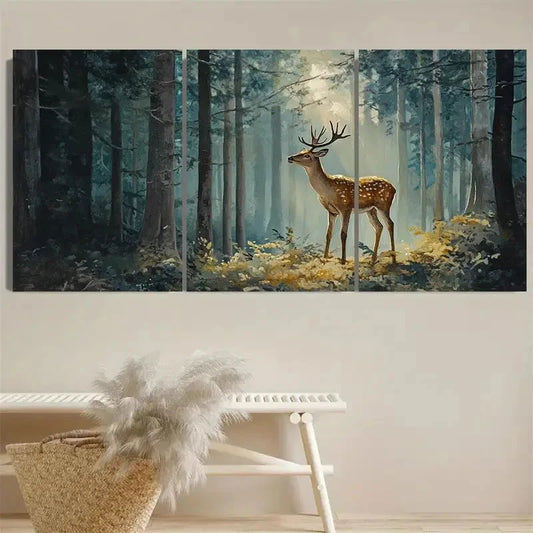 3pcs Deer in The Forest Wall Art Set Canvas Framed 40x60cm - High Quality Print 100% Australian Made Wall Canvas Ready to Hang
