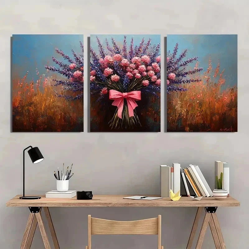 3pcs Wildflowers Bouquet Décor Floral Perfect Wall Art Set Canvas Framed 40x60cm - High Quality Print 100% Australian Made Wall Canvas Ready to Hang