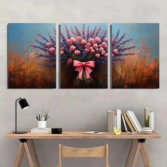 3pcs Wildflowers Bouquet Décor Floral Perfect Wall Art Set Canvas Framed 40x60cm - High Quality Print 100% Australian Made Wall Canvas Ready to Hang