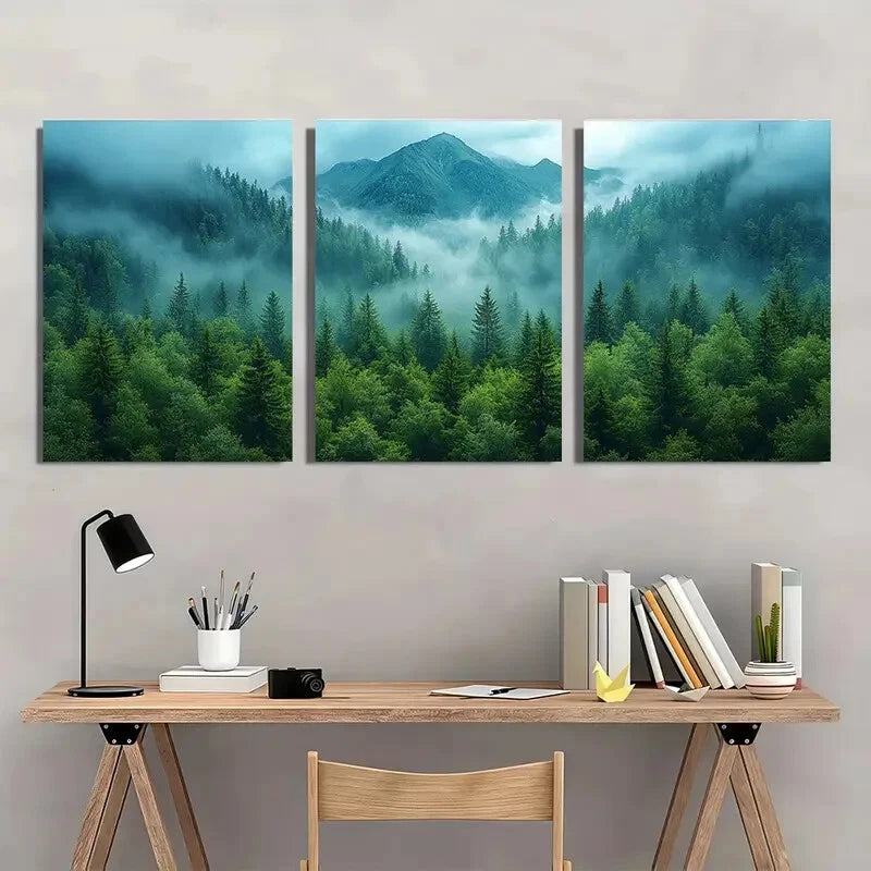 3pcs Landscape Photography Foggy Alpine Scene Metal Print Ready to Hang Art