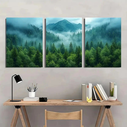 3pcs Landscape Photography Foggy Alpine Scene Metal Print Ready to Hang Art