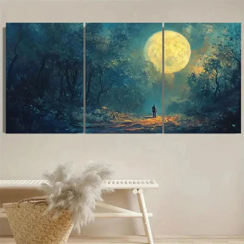 3pcs Mystical Forest Scene with Full Moon Wall Art Set Canvas Framed 40x60cm - High Quality Print 100% Australian Made Wall Canvas Ready to Hang