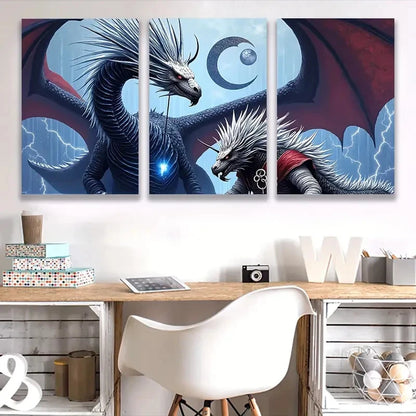 3pcs Clash Of The Two Mighty Dragons Wal1l Art Set Canvas Framed 40x60cm - High Quality Print 100% Australian Made Wall Canvas Ready to Hang