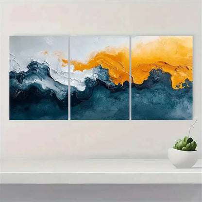 3pcs Abstract Art Giclee Print Teal Blue Metal Print Ready to Hang Art