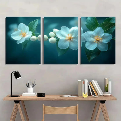 3pcs Elegant Floral White West Indian Jasmine Metal Print Ready to Hang Art