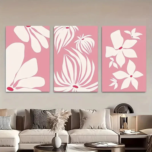 3pcs Pink Floral Quirky Illustration Metal Print Ready to Hang Art