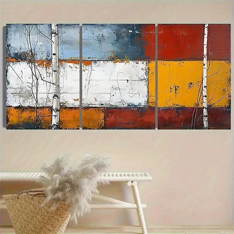 3pcs Birch Tree Abstract Wall Art Set Canvas Framed 40x60cm - High Quality Print 100% Australian Made Wall Canvas Ready to Hang
