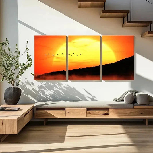 3pcs Mountain At Sunset Birds Vintage Wall Art Set Canvas Framed 40x60cm - High Quality Print 100% Australian Made Wall Canvas Ready to Hang