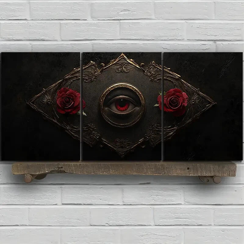 3pcs Eyes and Roses Black & Red Metal Print Ready to Hang Art