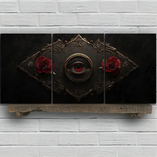 3pcs Eyes and Roses Black & Red Metal Print Ready to Hang Art
