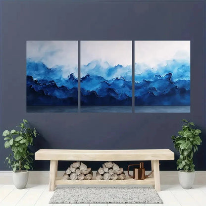 3pcs Cobalt Blue Painting Watercolor Art Aqua Metal Print Ready to Hang Art