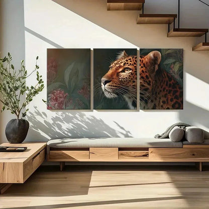 3pcs Artistic Leopard Portrait Exotic Jungle Metal Print Ready to Hang Art