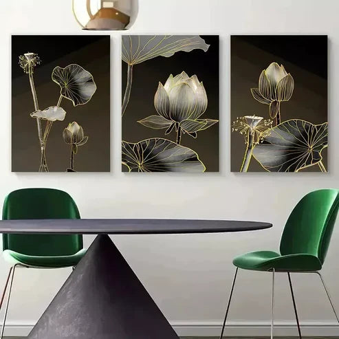 3pcs Abstract Wall Art Lotus Flower Art Canvas Unframed - High Quality Print 100% Australian Made Wall Canvas