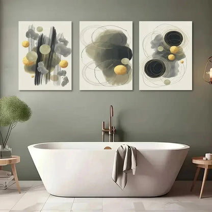 3pcs Abstract Circles Ink Wash Minimalist Metal Print Ready to Hang Art
