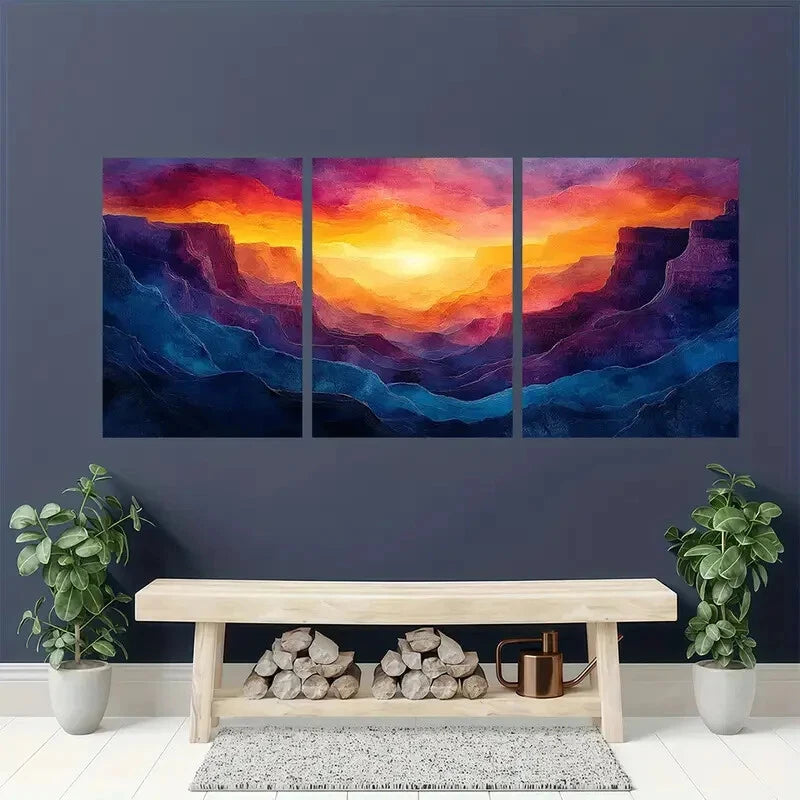 3pcs Abstract Colorful Canyon Landscape Art Metal Print Ready to Hang Art