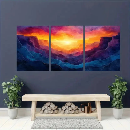 3pcs Abstract Colorful Canyon Landscape Art Metal Print Ready to Hang Art