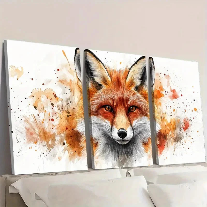 3pcs B  Red, Black, White & Brown Fox Portrait    Wall Art Set Canvas Framed 50x70cm - High Quality Print 100% Australian Made Wall Canvas Ready to Hang