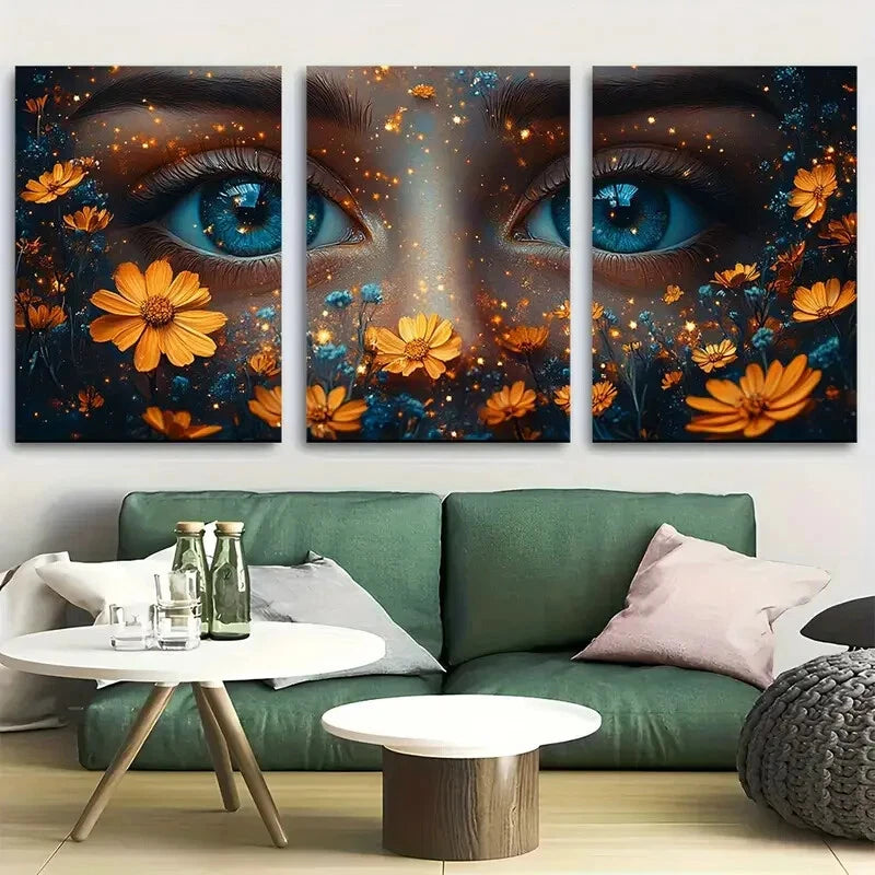 3pcs Flower Astronaut Design Metal Print Ready to Hang Art