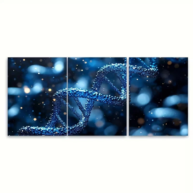 3pcs Detailed Blue DNA Molecules Science Metal Print Ready to Hang Art