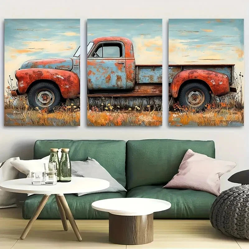 3pcs Vintage Old Rusty Truck Metal Print Ready to Hang Art