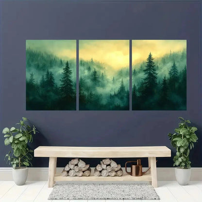 3pcs Vermont Landscape Foggy Forest Scene Metal Print Ready to Hang Art