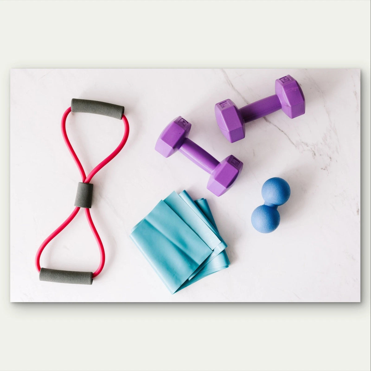 Fitness Equipment Flat Lay 5mm Plastic 5mm Plastic Poster Ready to Hang 90x60cm