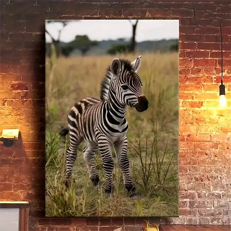 Zebra in the Savannah Oil Painting 60x90cm Metal Print Ready to Hang