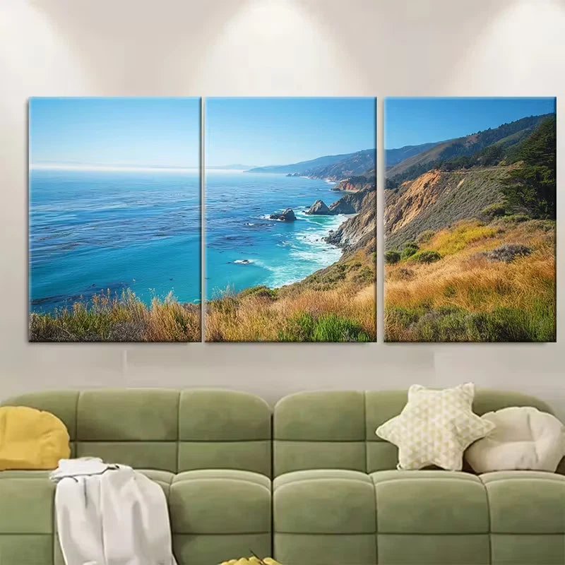 3pcs Big Sur California Travel Metal Print Ready to Hang Art