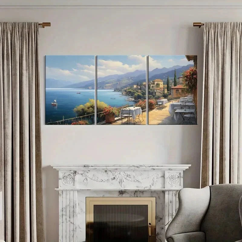 3pcs Mediterranean View Coastal Scenery Metal Print Ready to Hang Art