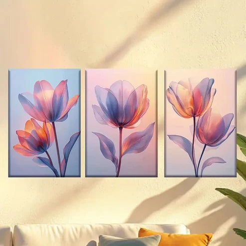 3pcs Pastel Tulip Wall Art Set Canvas Unframed - High Quality Print 100% Australian Made Wall Canvas