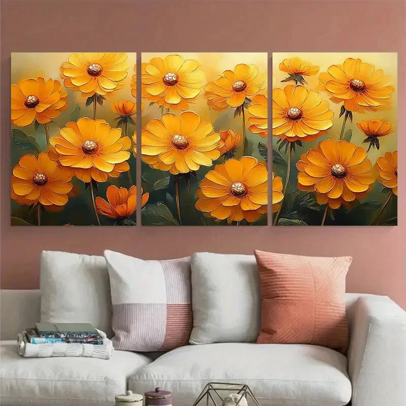 3pcs Vibrant Yellow Dandelions Spring Flowers Metal Print Ready to Hang Art