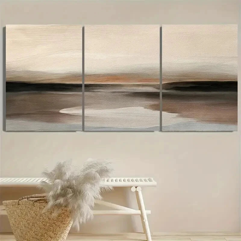 3pcs Modern Abstract Landscape with Earthy Tones Metal Print Ready to Hang Art